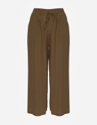 defox Pantaloni Verde închis din bumbac cu picioare largi Palazzo cu elastic în talie Nesira