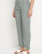 defox Pantaloni Verzi din Bumbac cu Elastic în Talie și Buzunare cu Model Geometric Lisadelia