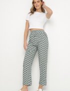 defox Pantaloni Verzi din Bumbac cu Elastic în Talie și Buzunare cu Model Geometric Lisadelia