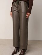 defox Pantaloni verzi largi din imitație de piele cu talie elastică Attar