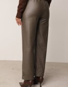 defox Pantaloni verzi largi din imitație de piele cu talie elastică Attar