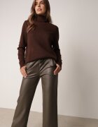 defox Pantaloni verzi largi din imitație de piele cu talie elastică Attar