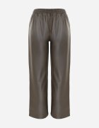 defox Pantaloni verzi largi din imitație de piele cu talie elastică Attar