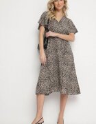 defox Rochie Alb-Negru cu imprimeu leopard cu croială petrecută și cordon legat Filinne