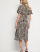 defox Rochie Alb-Negru cu imprimeu leopard cu croială petrecută și cordon legat Filinne