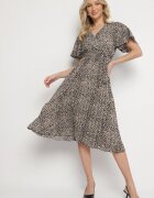 defox Rochie Alb-Negru cu imprimeu leopard cu croială petrecută și cordon legat Filinne