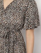 defox Rochie Alb-Negru cu imprimeu leopard cu croială petrecută și cordon legat Filinne