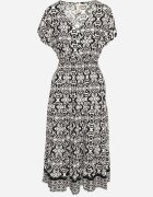 defox Rochie Alb-Negru din Bumbac Clopot cu Model Paisley Lanadira