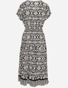 defox Rochie Alb-Negru din Bumbac Clopot cu Model Paisley Lanadira