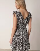 defox Rochie Alb-Negru din bumbac reiată cu bretele și nasturi cu elastic în talie Tesria