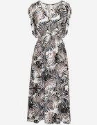 defox Rochie Alb-Negru Evazată cu Imprimeu Floral din Bumbac Lanioreta