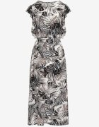 defox Rochie Alb-Negru Evazată cu Imprimeu Floral din Bumbac Lanioreta