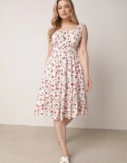 defox Rochie Alb-Roșie Cloș cu bretele florală Tallio