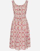 defox Rochie Alb-Roz din Bumbac Cloș cu Imprimeu Floral cu Nasturi Ronzea