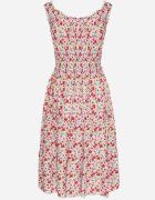 defox Rochie Alb-Roz din Bumbac Cloș cu Imprimeu Floral cu Nasturi Ronzea