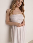 defox Rochie Albă de bumbac cu bretele cu decolteu încrețit Krisele