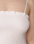 defox Rochie Albă de bumbac cu bretele cu decolteu încrețit Krisele