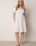defox Rochie Albă de Bumbac cu Decolteu Spaniol cu Volane Largi la Tiv Bliria