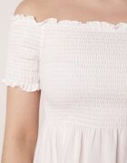 defox Rochie Albă de Bumbac cu Decolteu Spaniol cu Volane Largi la Tiv Bliria