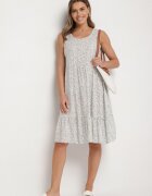 defox Rochie Albă din bumbac cu buline cu volane Zerolia