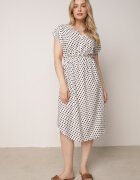 defox Rochie Albă din bumbac cu elastic în talie și volan Romilla