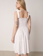 defox Rochie Albă din Bumbac cu Partea Superioară Elastică și Bretele Legate Tolimea
