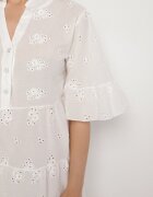 defox Rochie Albă din bumbac cu țesătură brodată cu croială tip cămașă cu volane Filidwena
