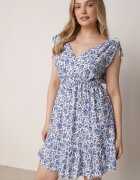 defox Rochie albastră-albă din bumbac cu bretele cu elastic și nasturi cu elastic în talie Tesria