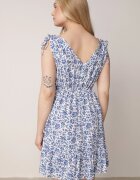defox Rochie albastră-albă din bumbac cu bretele cu elastic și nasturi cu elastic în talie Tesria