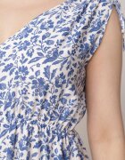defox Rochie albastră-albă din bumbac cu bretele cu elastic și nasturi cu elastic în talie Tesria