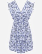 defox Rochie albastră-albă din bumbac cu bretele cu elastic și nasturi cu elastic în talie Tesria