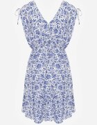 defox Rochie albastră-albă din bumbac cu bretele cu elastic și nasturi cu elastic în talie Tesria