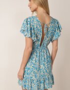 defox Rochie albastră cloș din bumbac cu elastic în talie și volane Nelsea