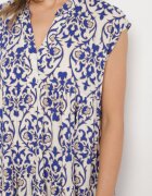 defox Rochie Albastră de Bumbac cu Croi Evazat Decorată cu Volan Linola