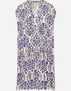defox Rochie Albastră de Bumbac cu Croi Evazat Decorată cu Volan Linola