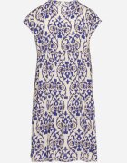 defox Rochie Albastră de Bumbac cu Croi Evazat Decorată cu Volan Linola