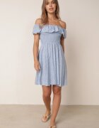 defox Rochie albastră de bumbac cu decolteu spaniol și top încrețit cu imprimeu floral Samorea