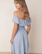 defox Rochie albastră de bumbac cu decolteu spaniol și top încrețit cu imprimeu floral Samorea