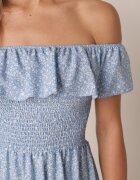defox Rochie albastră de bumbac cu decolteu spaniol și top încrețit cu imprimeu floral Samorea