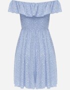 defox Rochie albastră de bumbac cu decolteu spaniol și top încrețit cu imprimeu floral Samorea