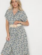 defox Rochie Albastră de Bumbac Tip cămașă cu model Paisley Aelluria