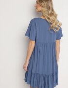 defox Rochie Albastră din Bumbac cu croială evazată cu legătură la decolteu Mepilea