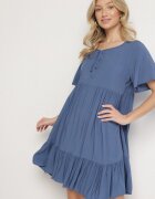 defox Rochie Albastră din Bumbac cu croială evazată cu legătură la decolteu Mepilea