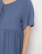 defox Rochie Albastră din Bumbac cu croială evazată cu legătură la decolteu Mepilea