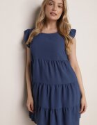 defox Rochie Albastră Evazată cu Volane cu închidere la gât Rettesa