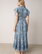 defox Rochie Albastră Evazată Petrecută din Bumbac cu model Paisley cu elastic în talie Zonne