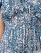 defox Rochie Albastră Evazată Petrecută din Bumbac cu model Paisley cu elastic în talie Zonne
