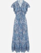 defox Rochie Albastră Evazată Petrecută din Bumbac cu model Paisley cu elastic în talie Zonne