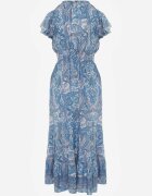 defox Rochie Albastră Evazată Petrecută din Bumbac cu model Paisley cu elastic în talie Zonne