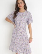 defox Rochie Albastră Tip cutie cu flori cu volane Temrance
